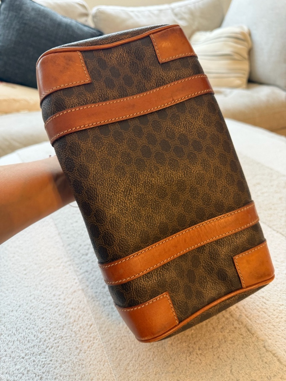 Celine Boston Brown Monogram Tote with Tan Leather Patch - Picture 7 of 14